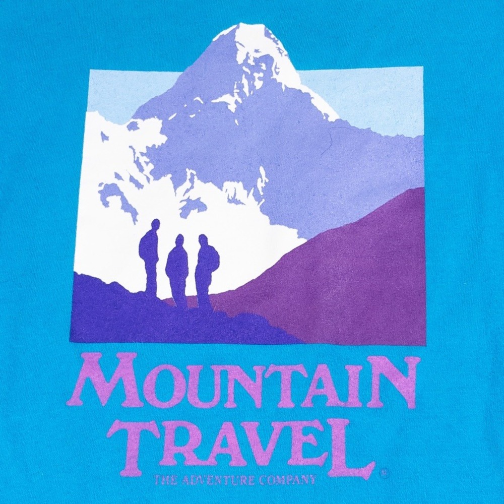 Mountain Travel Shirt Mens XL Blue Vintage 80s Single Stitch Rockies Hiking‎ Tee